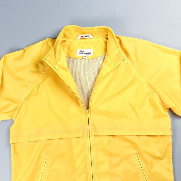 Vintage Nylon Jacket | 80's Yellow Full Zip Windbreaker Coat | Lightweight Rain - Picture 4 of 5